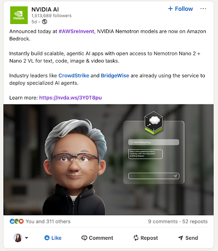 NVIDIA AI post featuring BridgeWise on Amazon Bedrock
